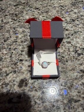 Sale ‼️ NWT Womens Lab Created Opal Sterling Silver Halo Cocktail Ring